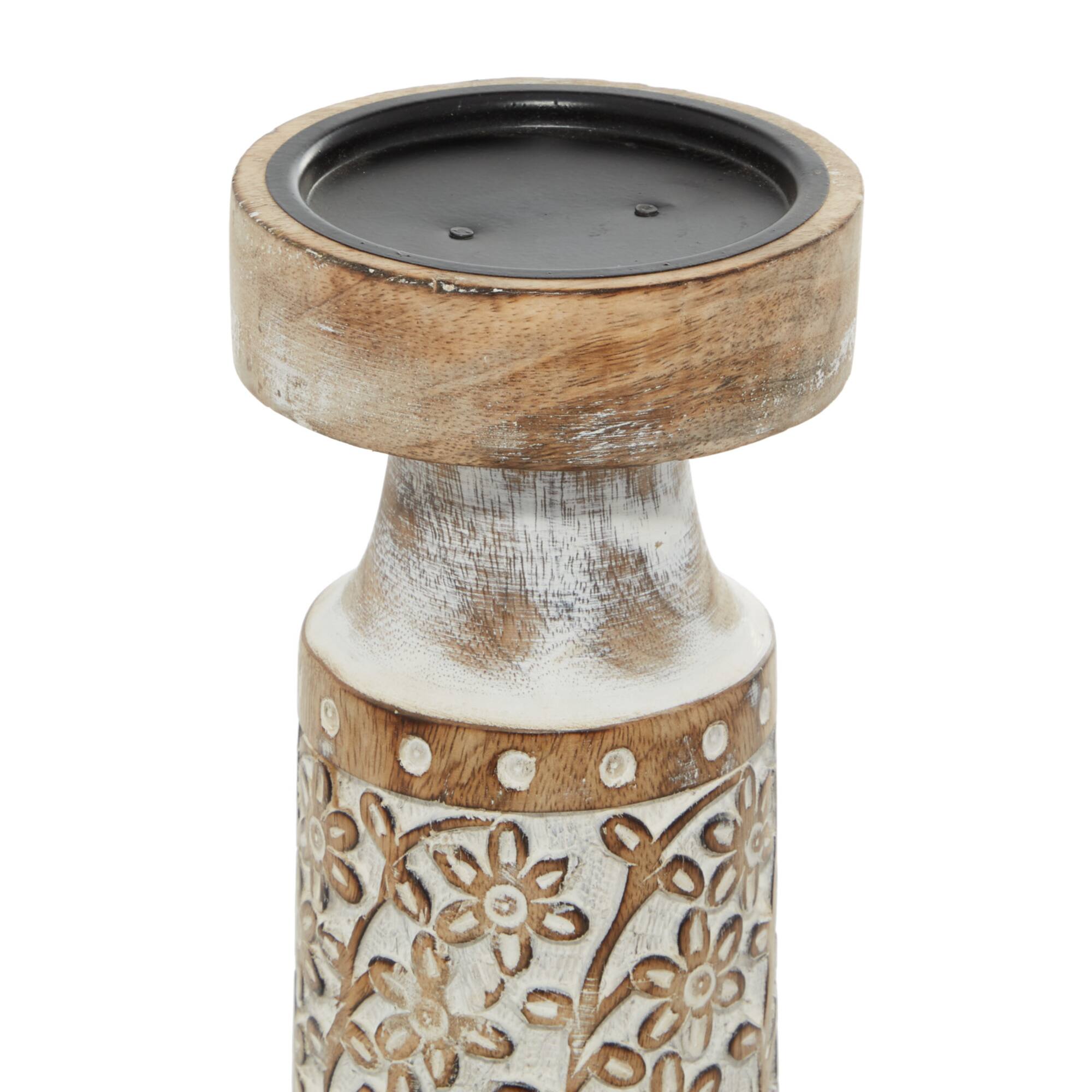 Brown Natural Mango Wood Candle Holders Set, 13", 15" & 18"
